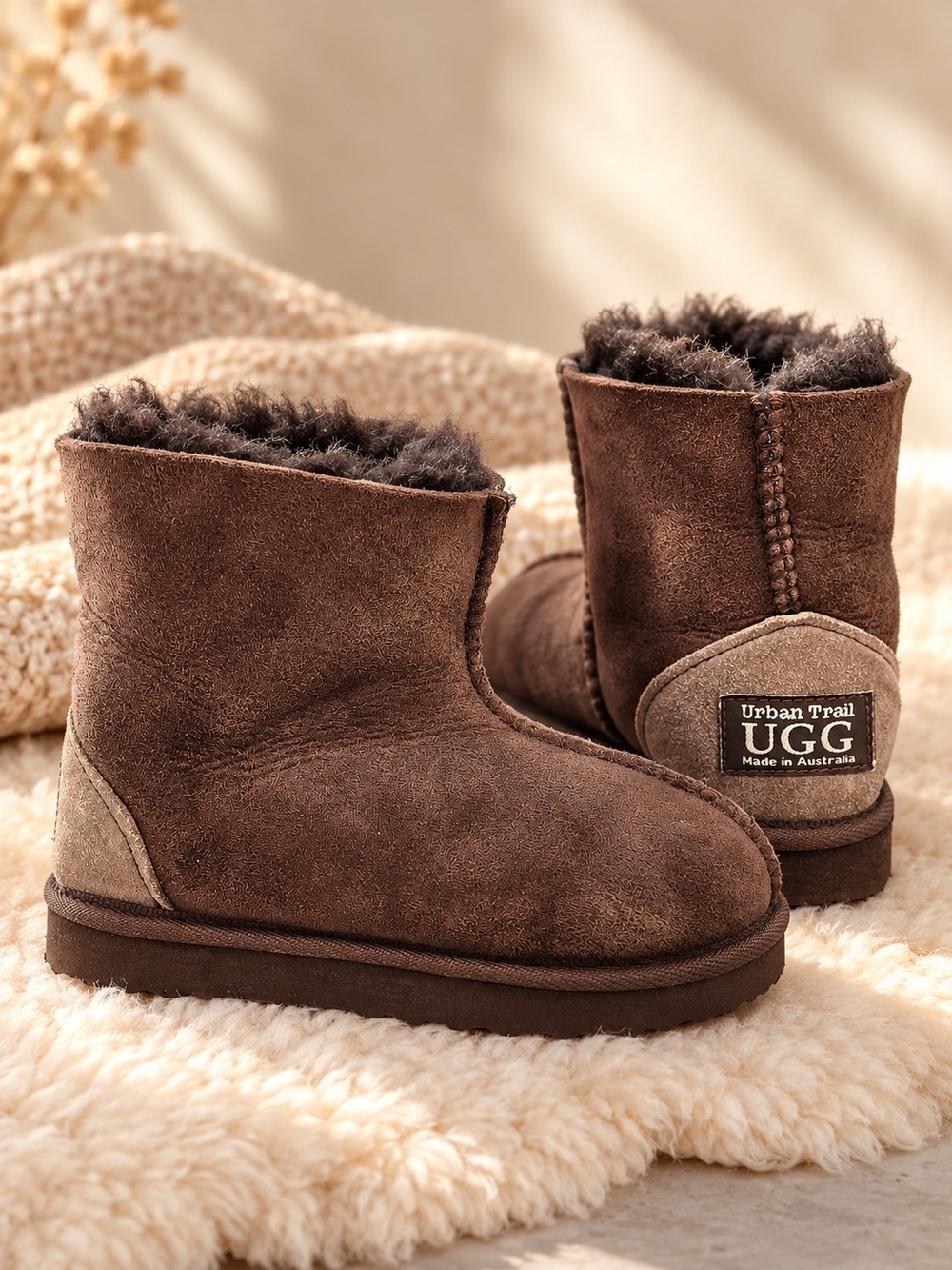 Urban Trail UGG Kids Brown Sheepskin Boots Made in Australia Approx Size 12